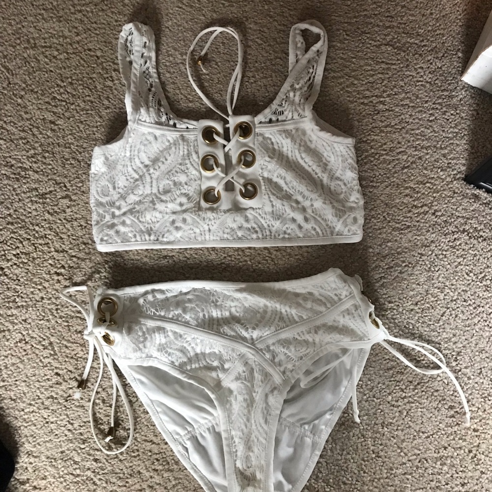 White two piece swim rave set